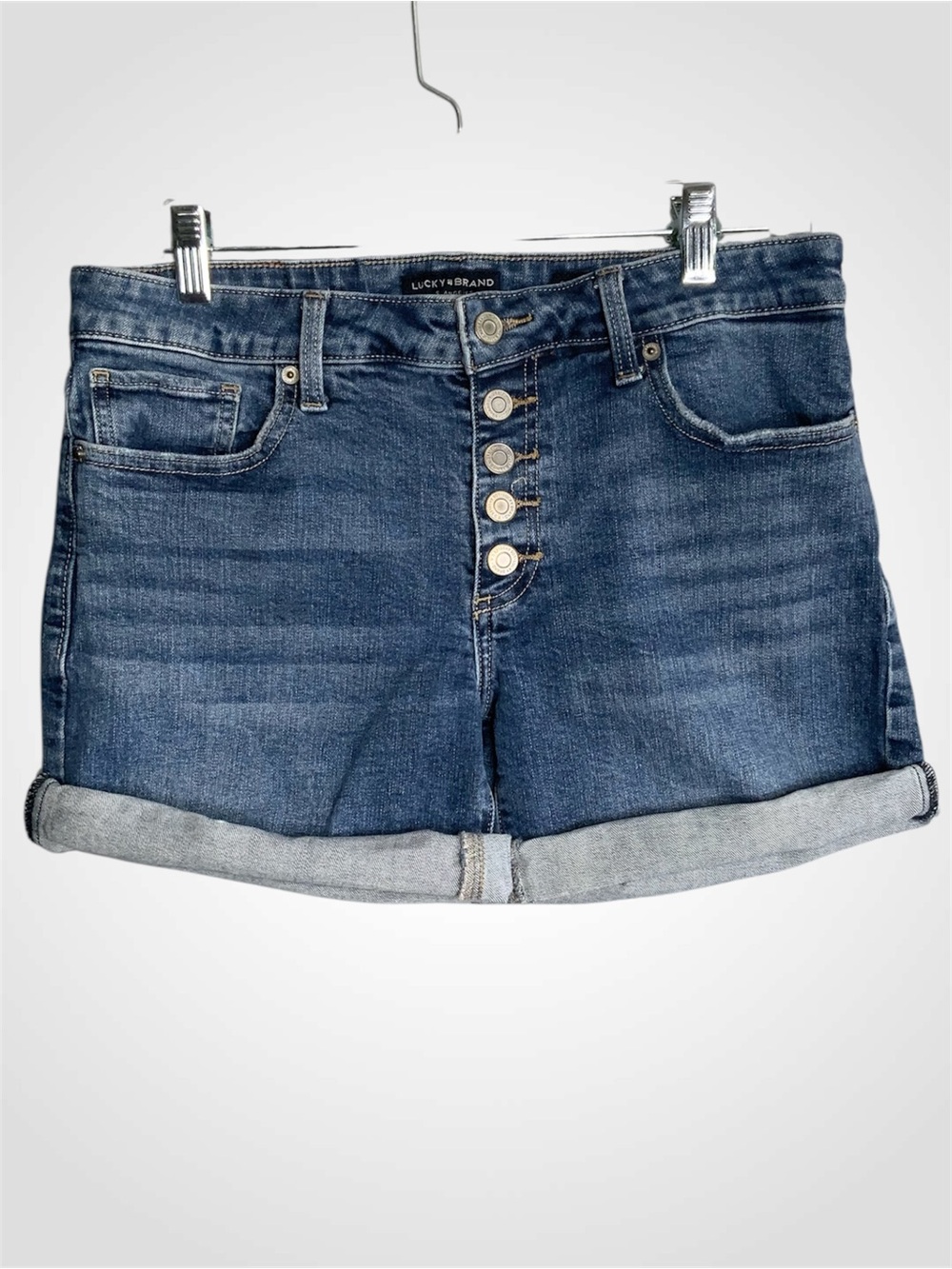 Lucky Brand Mid-Rise Dark Blue Button-Front Denim Shorts 8